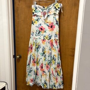 561. Magazine White Floral Maxi Dress with Pink & Yellow Blooms